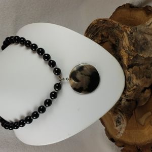 KGO Hypersthene & Sterling Mop Shell Centerpiece Necklace